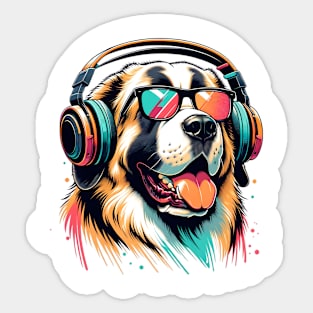 Smiling Pyrenean Mastiff DJ in Vivid Japanese Art Sticker